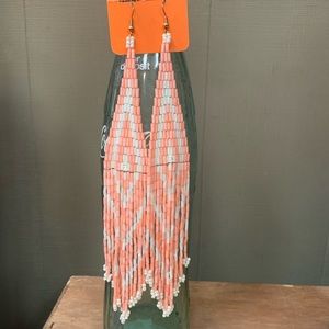 Peach white beaded “shoulder duster” earrings!